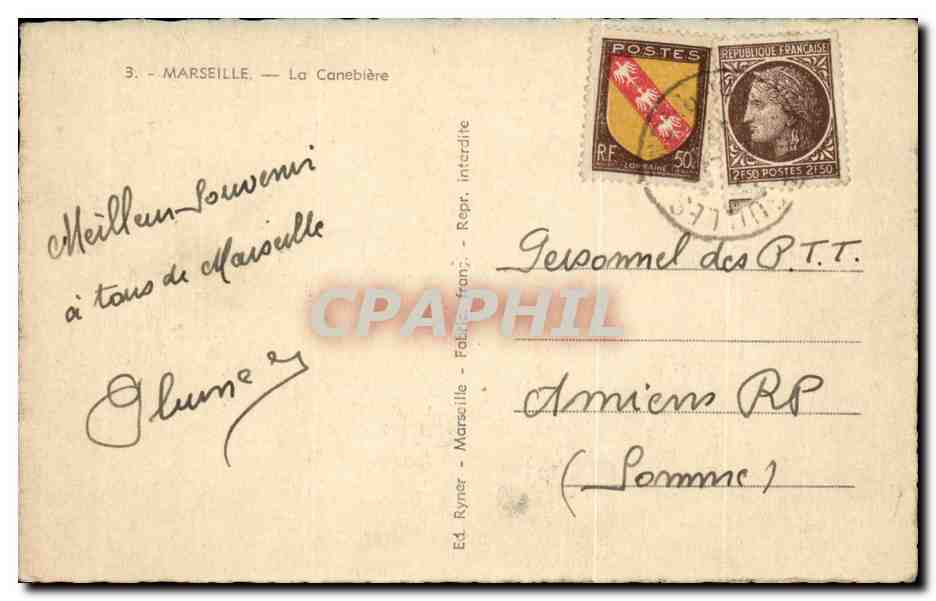 Marseille CPA La CAnnebiere — Verso