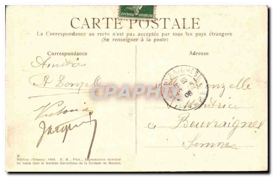 CPA Voie et entree du chateau de Meudon  — Rückseite