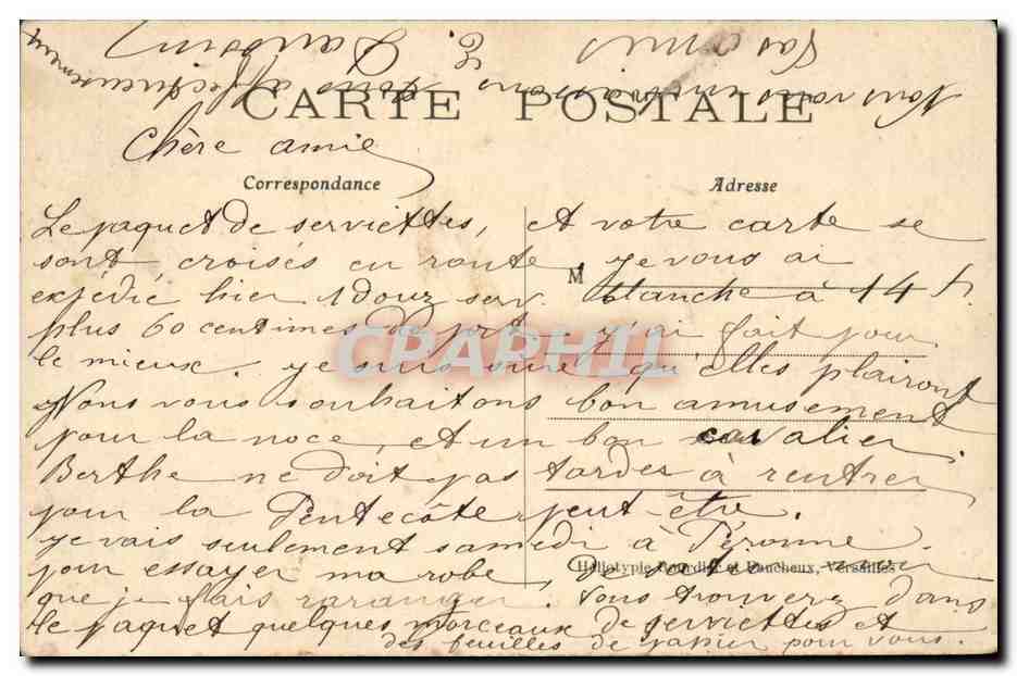 Versailles - Le Palais Galerie des Glaces CPA  — Verso