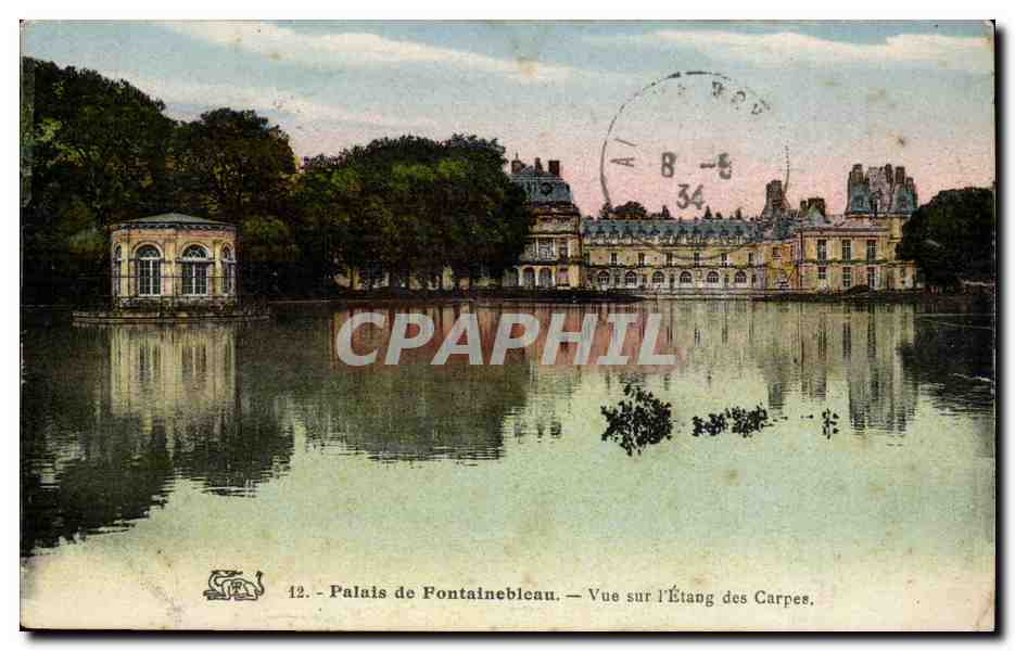 Palast von Fontainebleau — Blick über den Karpfenteich — unbekannter Verlag, Nr. 12