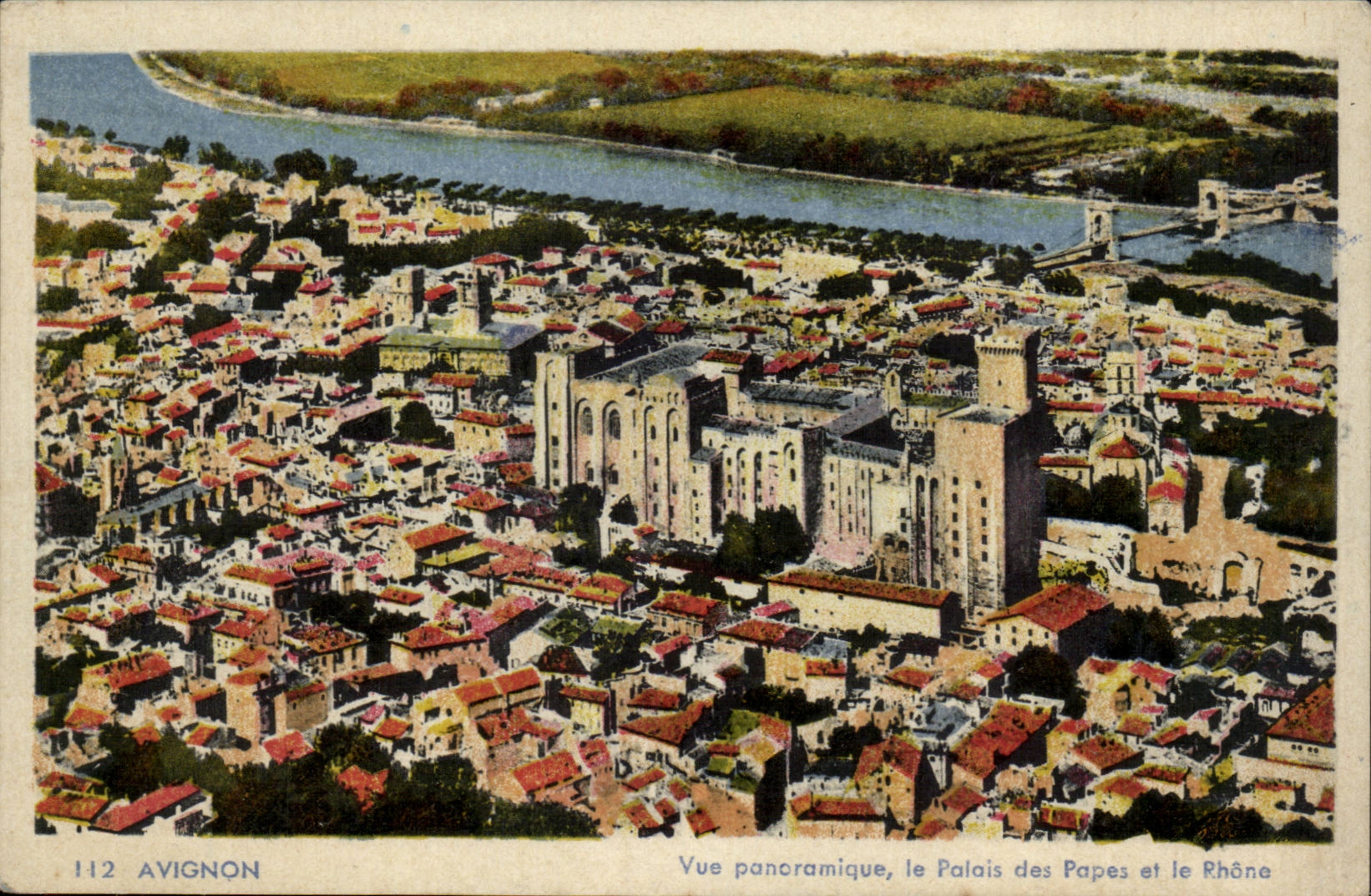 Avignon CPA Vue panoramique le palais des papes et le Rhone