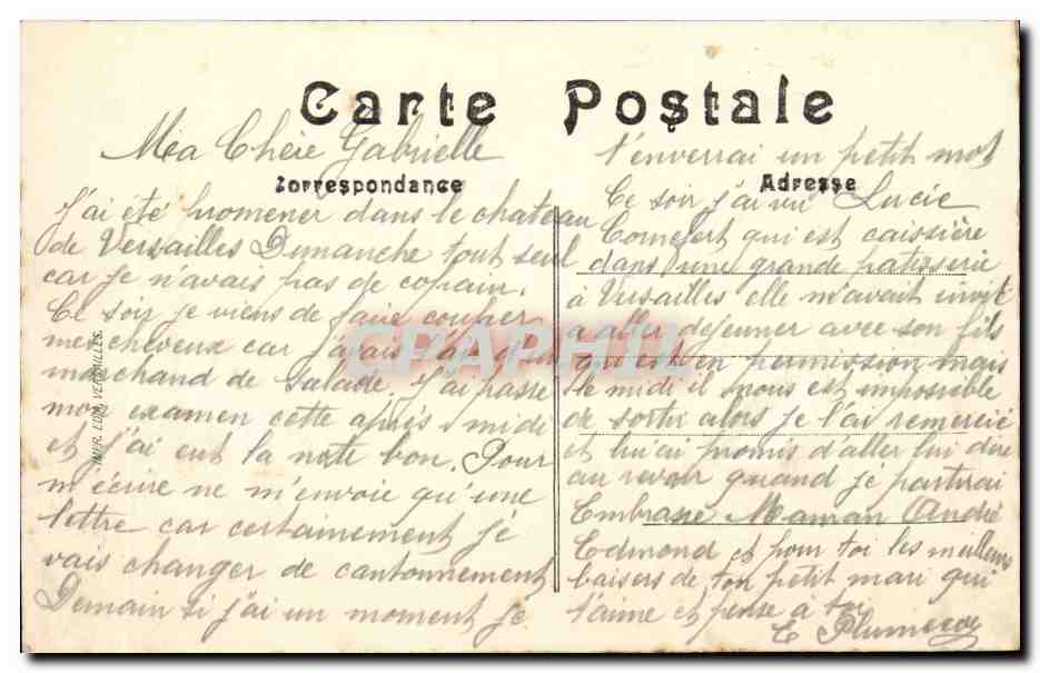 Versailles cPA Le palais FAcade sur le parc — Verso