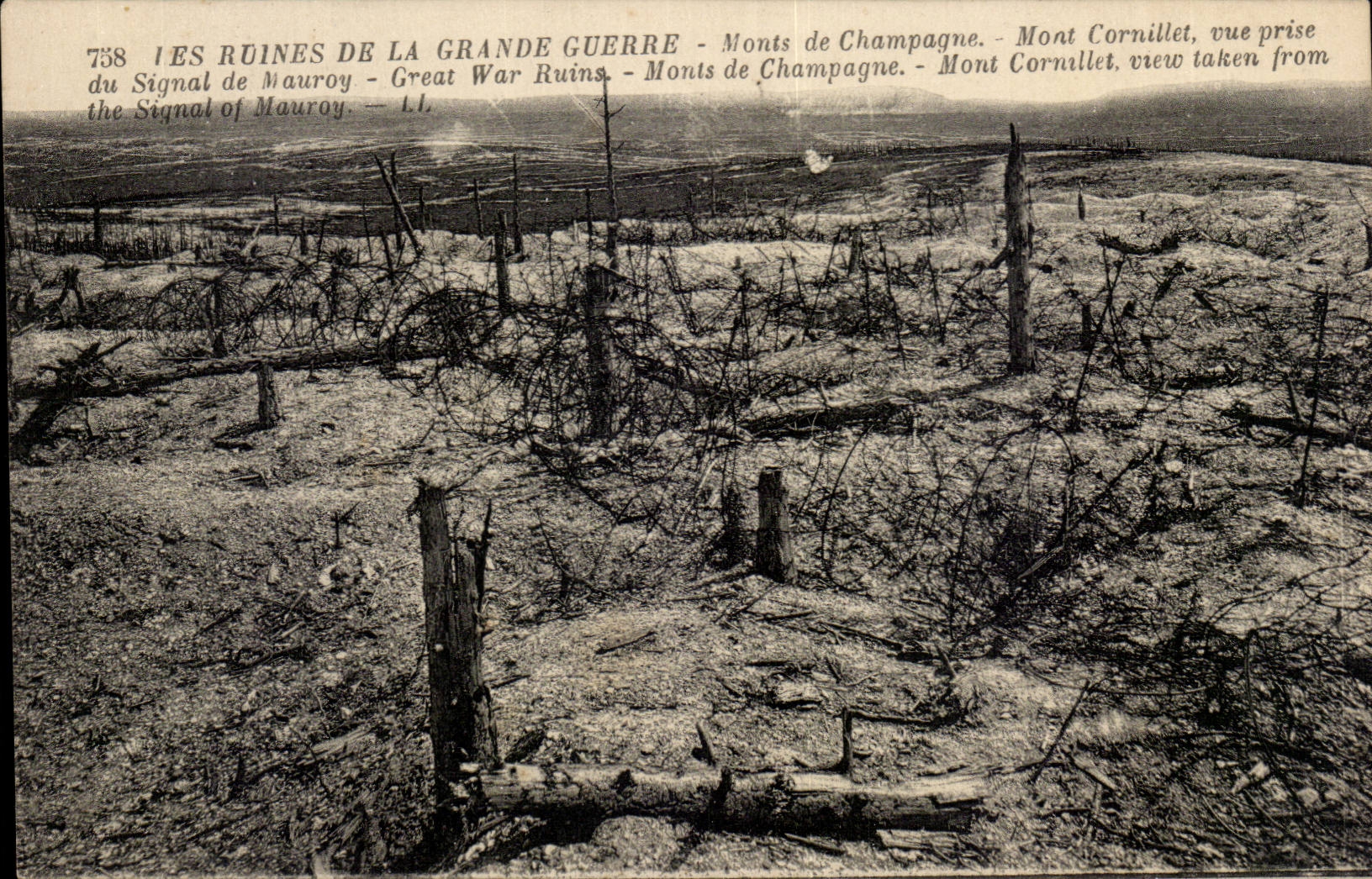 CPA Les ruines de la grande guerre Monts de Champagne Mont Cornillot vue prise du signal de Mauroy