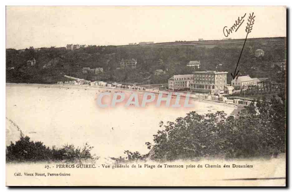 Perros Guirec CPA Vue generale de la plage de Trestraou prise du chemin des Douaniers