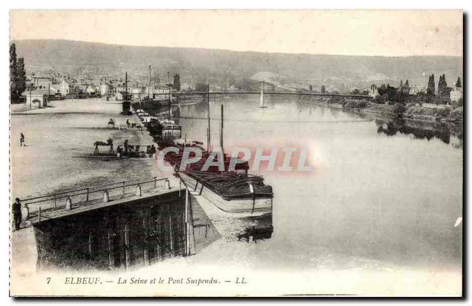 Elbeuf CPA La Seine et le pont suspendu