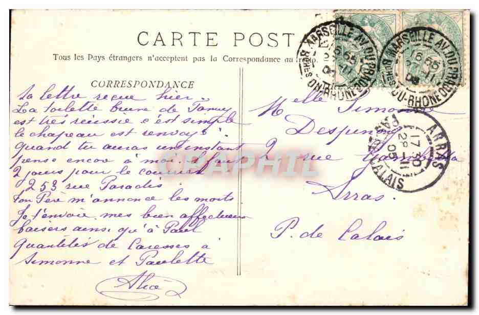 Marseille CPA La corniche L'anse du poete — Verso