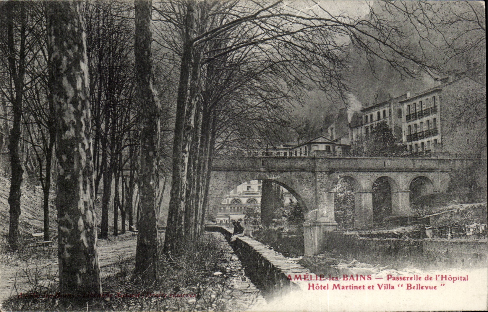 Amelie les Bains CPA Passerelle de l'hopital Hotel Amrtinet et villa Bellevue