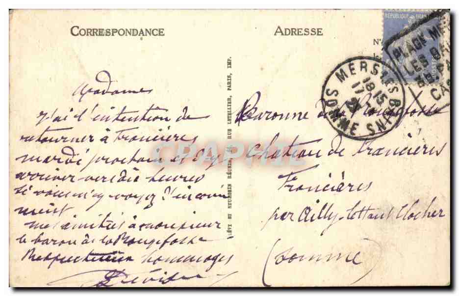 Mers les Bains CPa Promenade de la plage — Verso