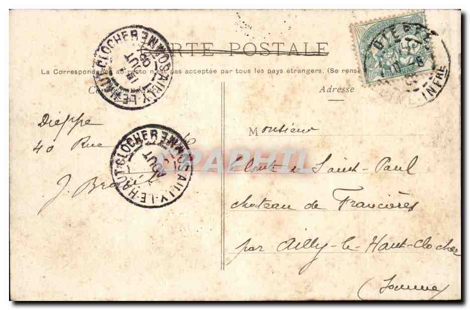 Dieppe CPA Les tourelles et le chateau — Rückseite