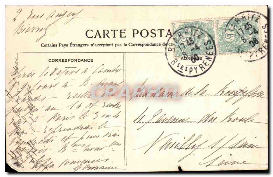 Biarritz CPA Le rocher de la vierge et le Semaphore — Verso
