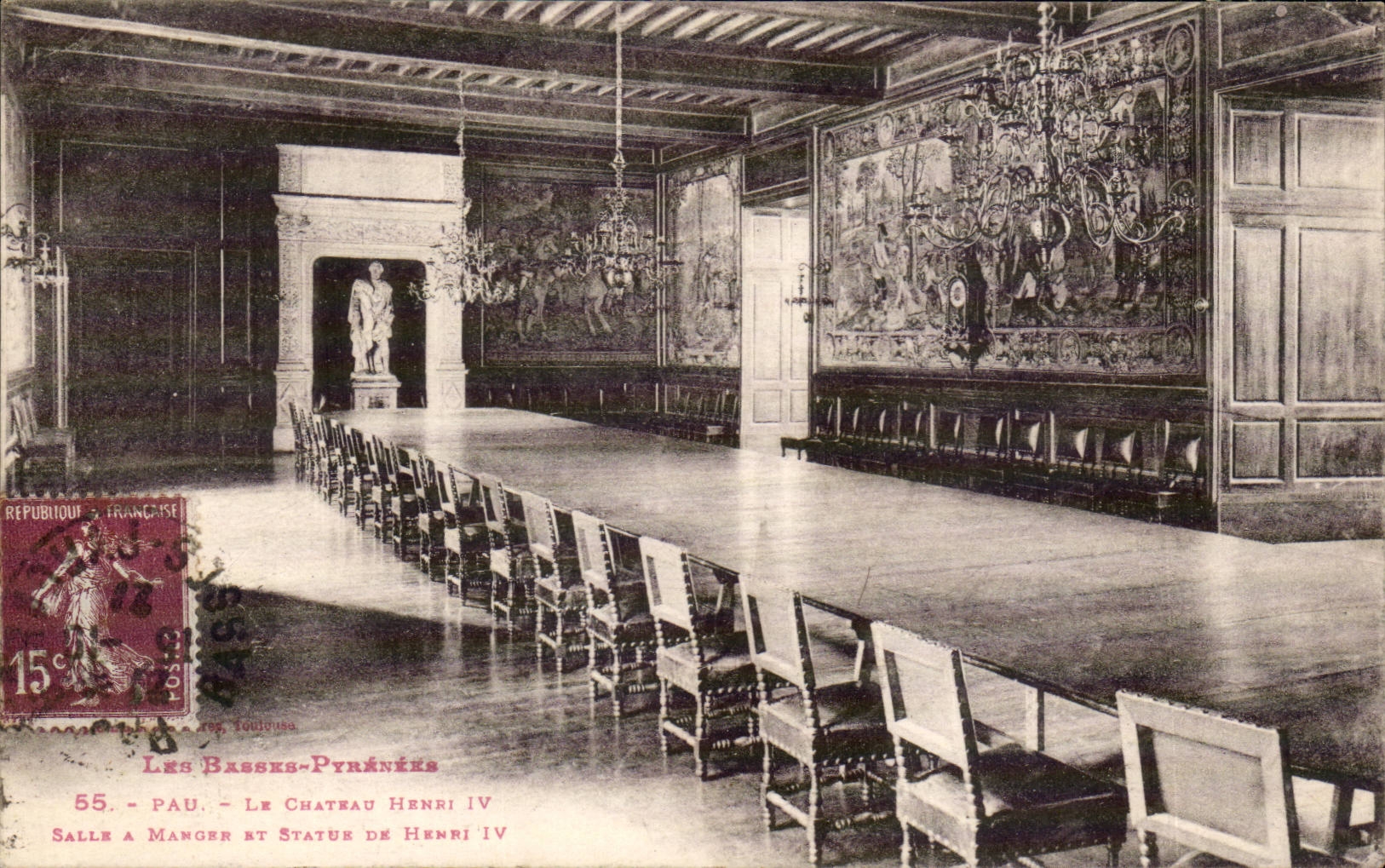 Pau - Le Château Henri IV — Salle à Manger et Statue d'Henri IV — Éditeur Toulouse, n° 55