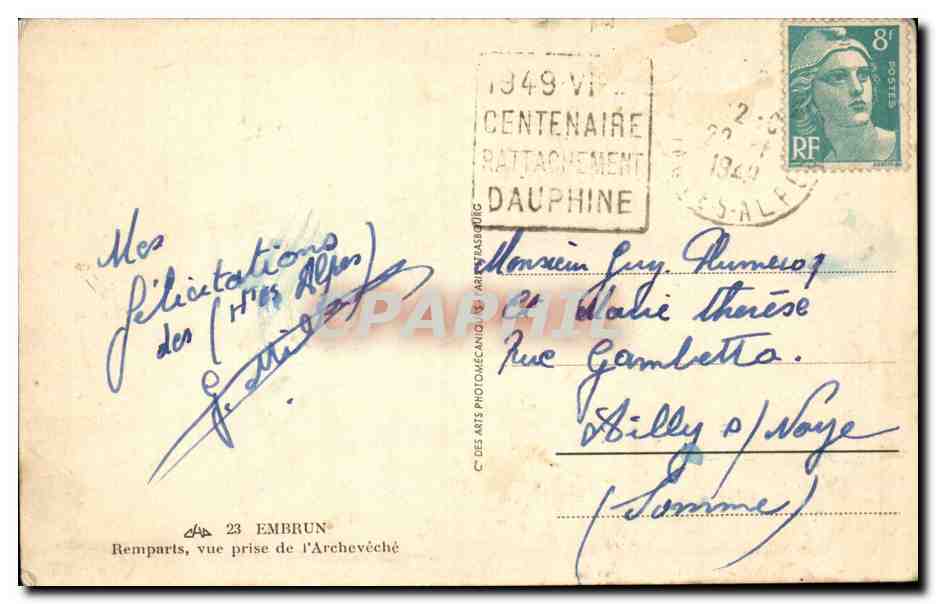 Remparts, vue prise de l'Archevêché — Éditeur : Des Arts Photomécanique, Arîte Pasbourg — N° 23 — Rückseite