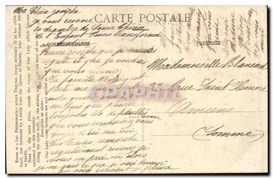 Chambre des « Buissonnets » — Thérèse de Lisieux — Éditeur : G. Le Maitre — Rückseite