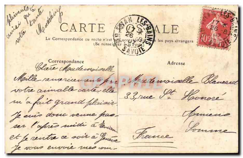 Evian les Bains CPA Le port (bateau) — Verso