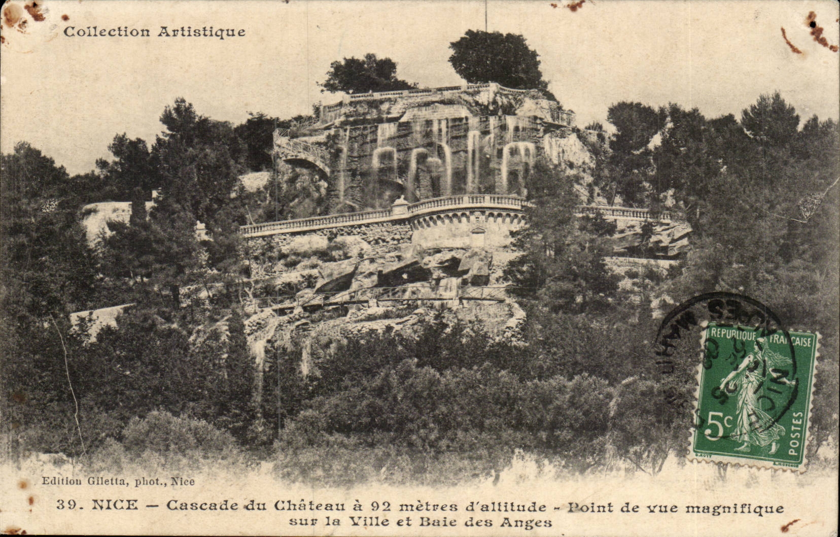 Nice CPA Cascade du chateau Ville et baie des anges