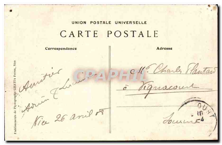 Nice CPA Cascade du chateau Ville et baie des anges — Rückseite