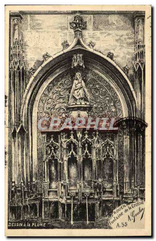 Rouen CPA Fontaine de la Croisse (dessin a la plume)