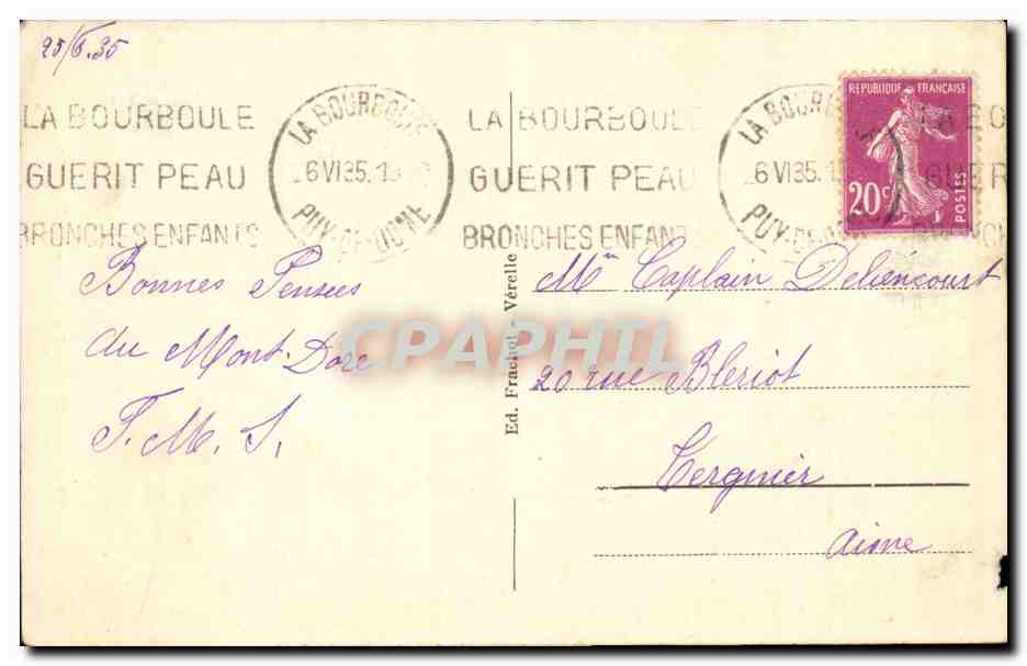LE MONT DORE - Cascade de Queureilh — Éd. Frachet-Vérelle n°120 — Verso