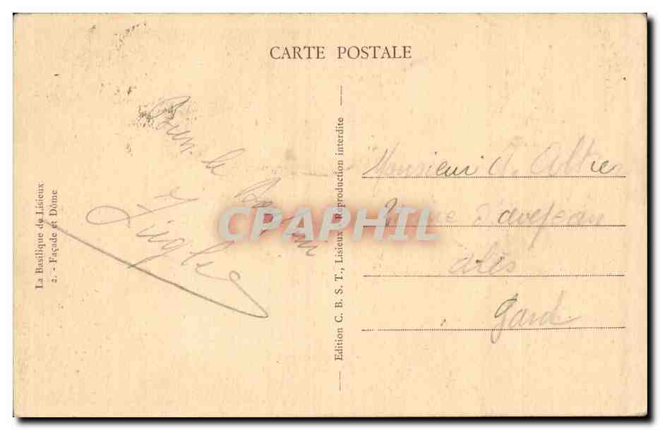 La Basilique de Liseux — Façade et Dôme — Édition C. B. S. T., Liseux — Verso