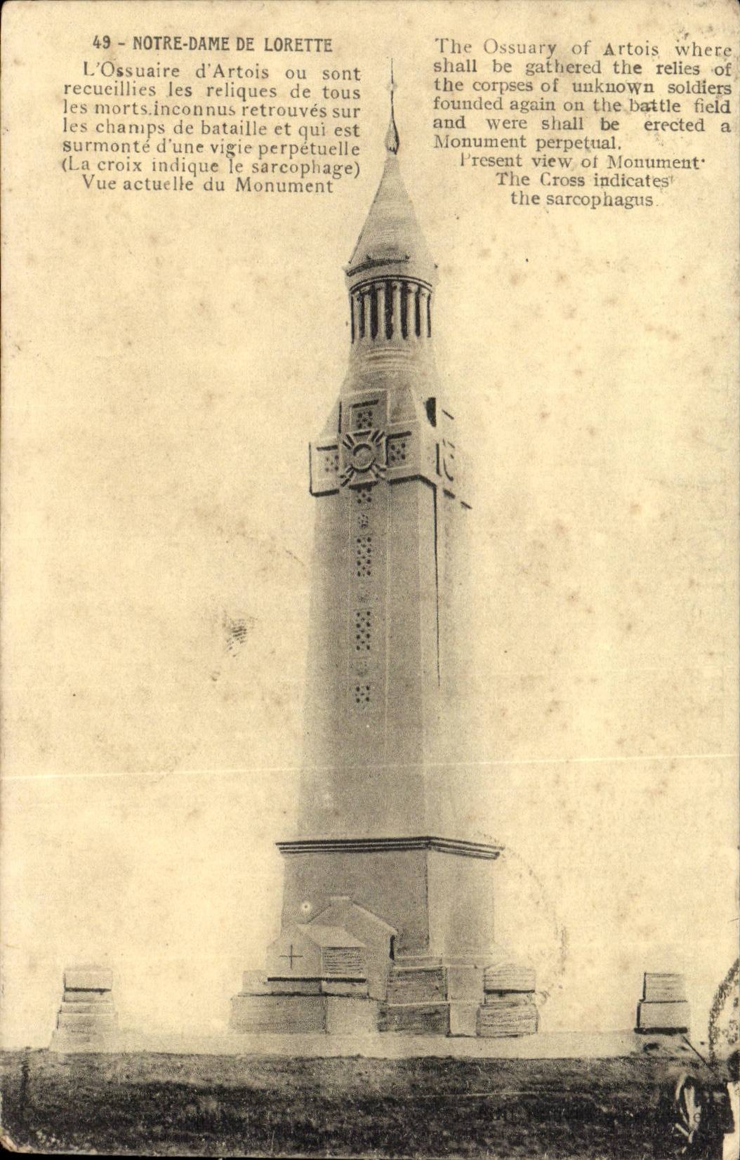 Notre Dame De Lorette - L'Ossuaire d'Artois ou sont recueillis les relics de tous les morts inconnues - CPA 