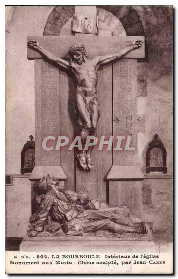 La Bourboule - Interieure de L'Eglise - Monument aux Morts - Chene sculpte par Jean Camus - CPA 