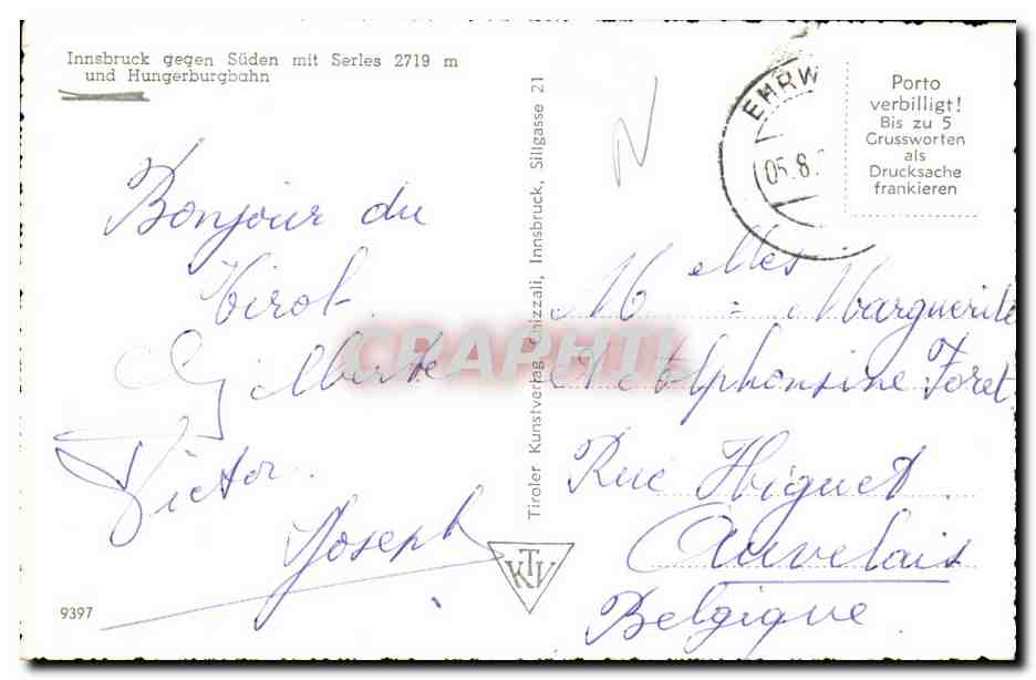 Austriche - Austria - Innsbruck gegen Sueden mit Series 2719m und Hungerburgbahn - CPA  — Rückseite