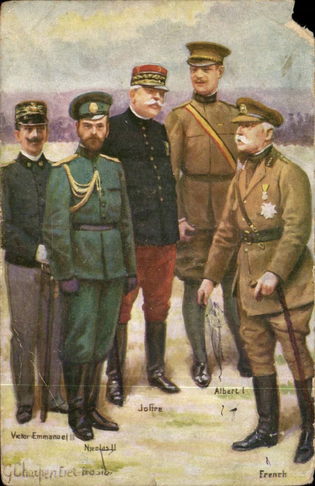 CPA Victor Emmanuel Joffre Nicolas II Albert 1er Frenh (propagande militaire militaria)