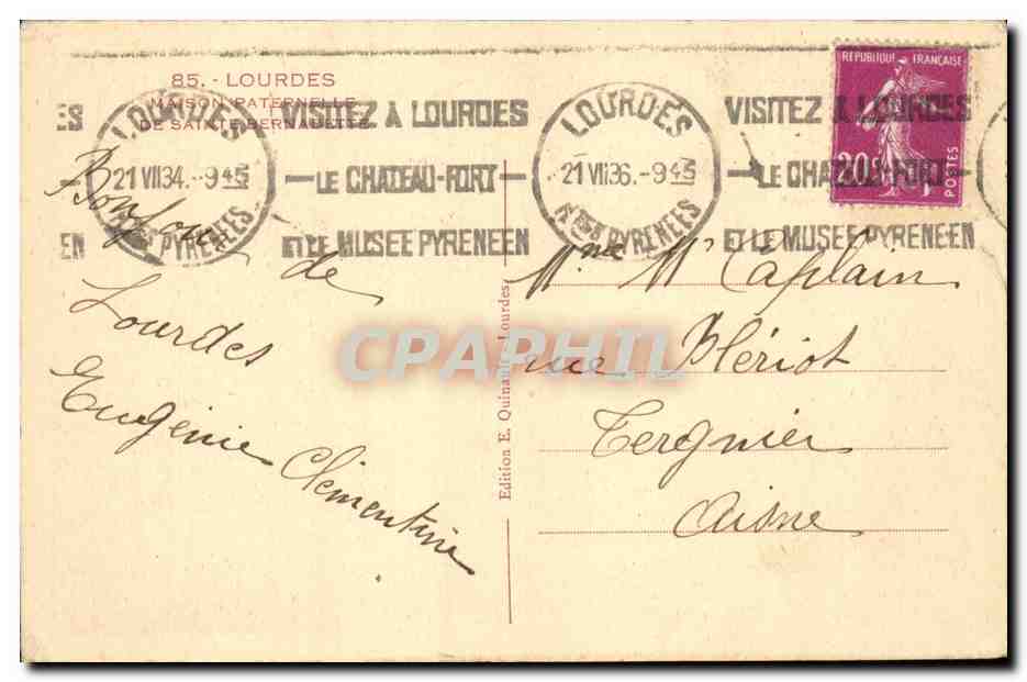 CPA Maison paternelle de Bernadette Soubirous (Lourdes religion) — Rückseite