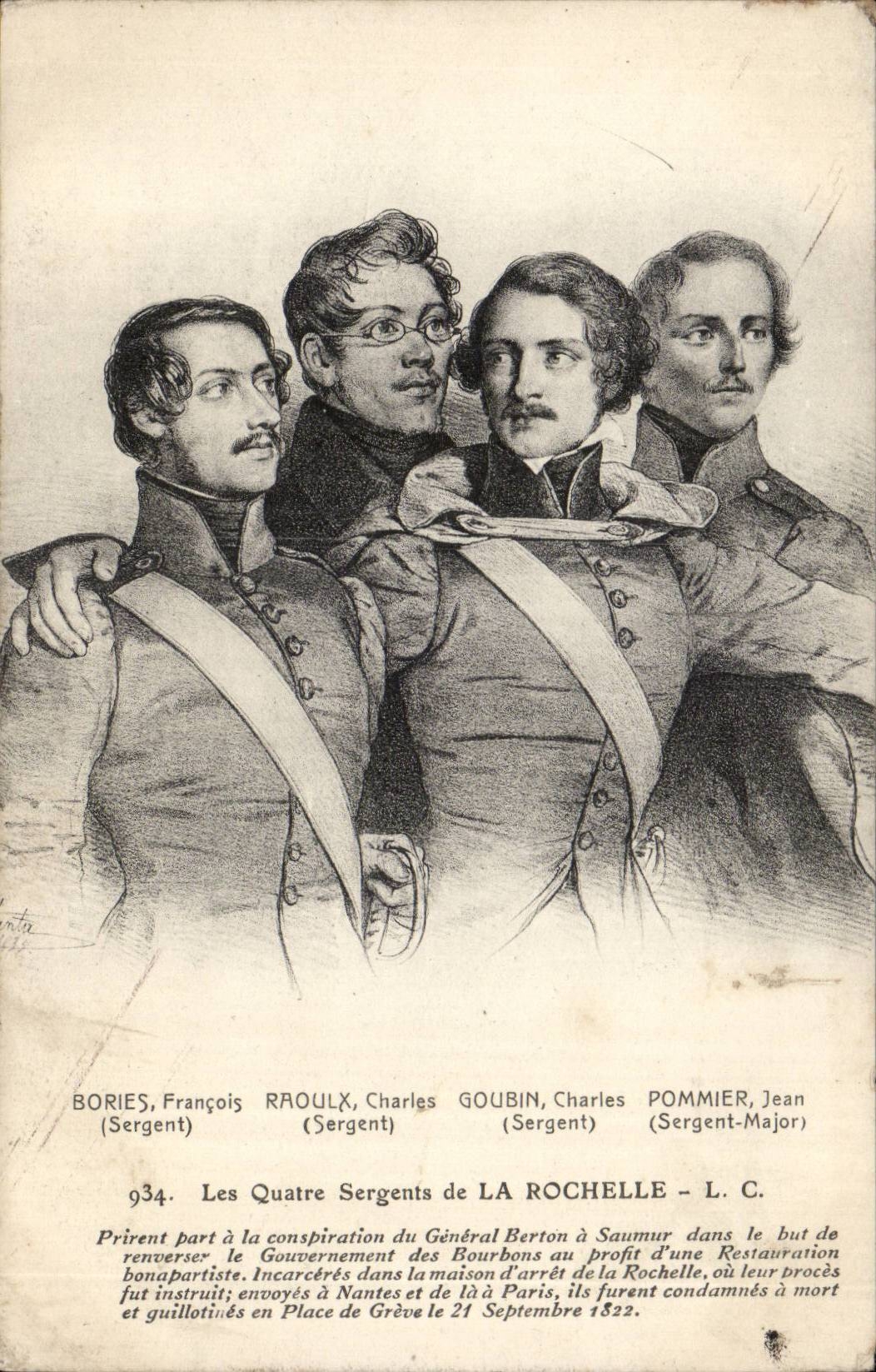 CPA Les quatre sergents de la Rochelle Bories Raoulx Goubin Pommier