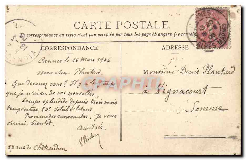 Cannes - Promenade de la Croisette - CPA  — Rückseite