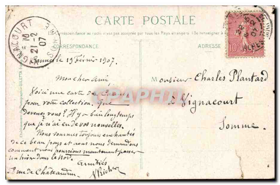 Cannes - Vue prise de la Californie et Montagnes de l'Esterel - torn - CPA  — Verso