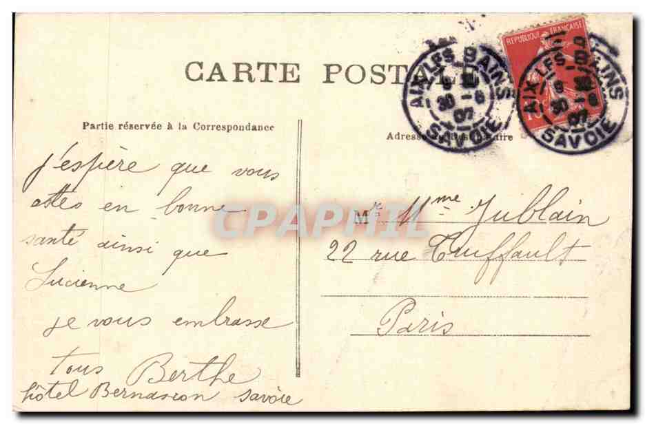 Aix les Bains - La Chambotte - CPA  — Verso