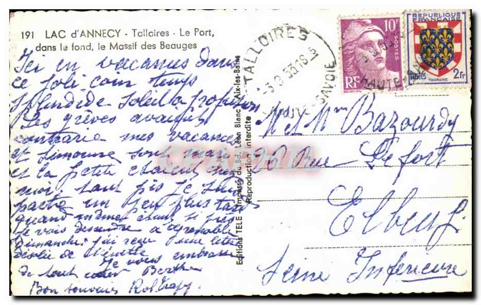 Lago de Annecy — Talloires — Ediciones Téle — Reverso