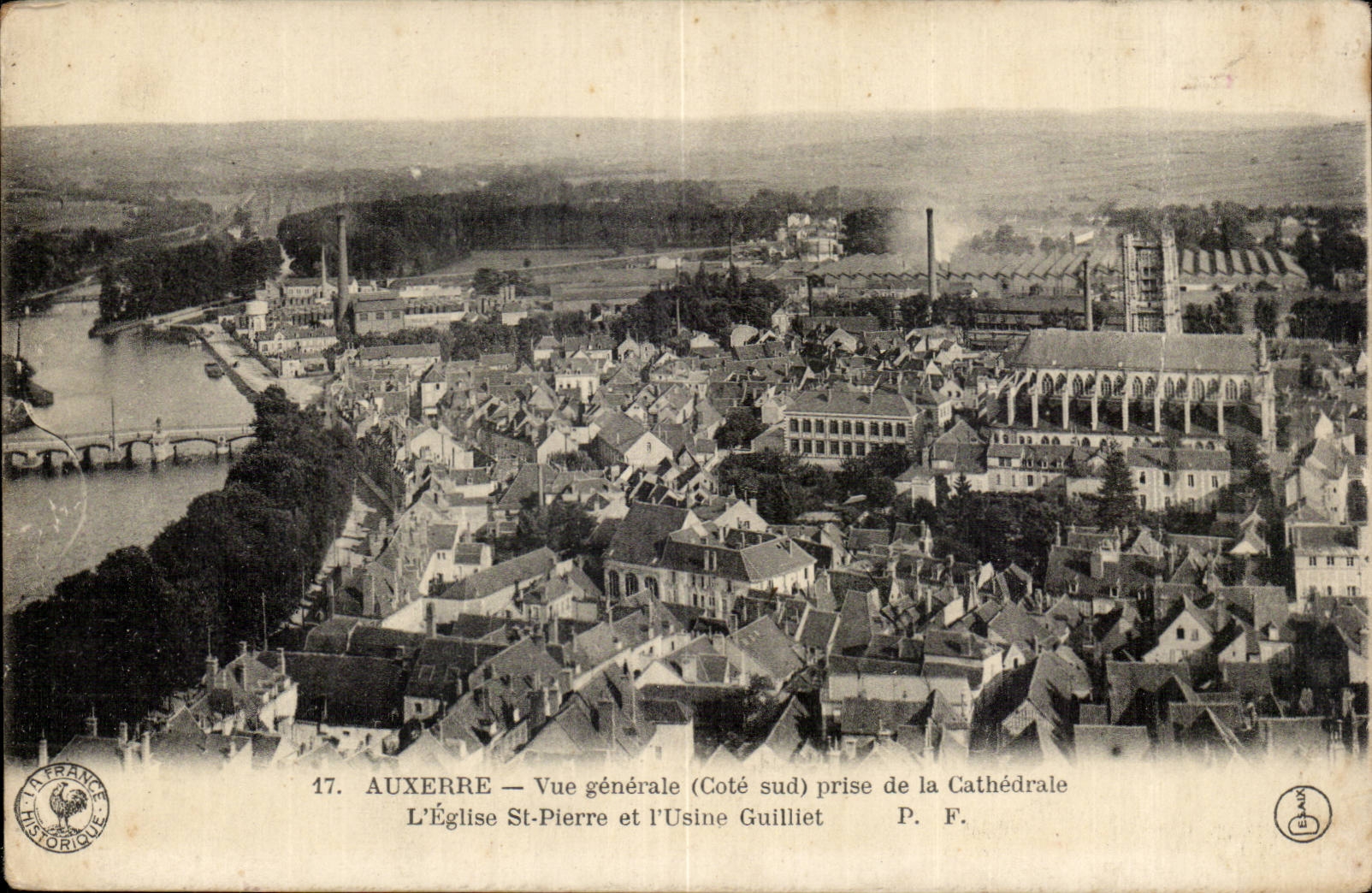 Auxerre - Vue Generale prise de la Cathedrale L'Eglise Saint Pierre et L'Usine Guilliet - CPA 
