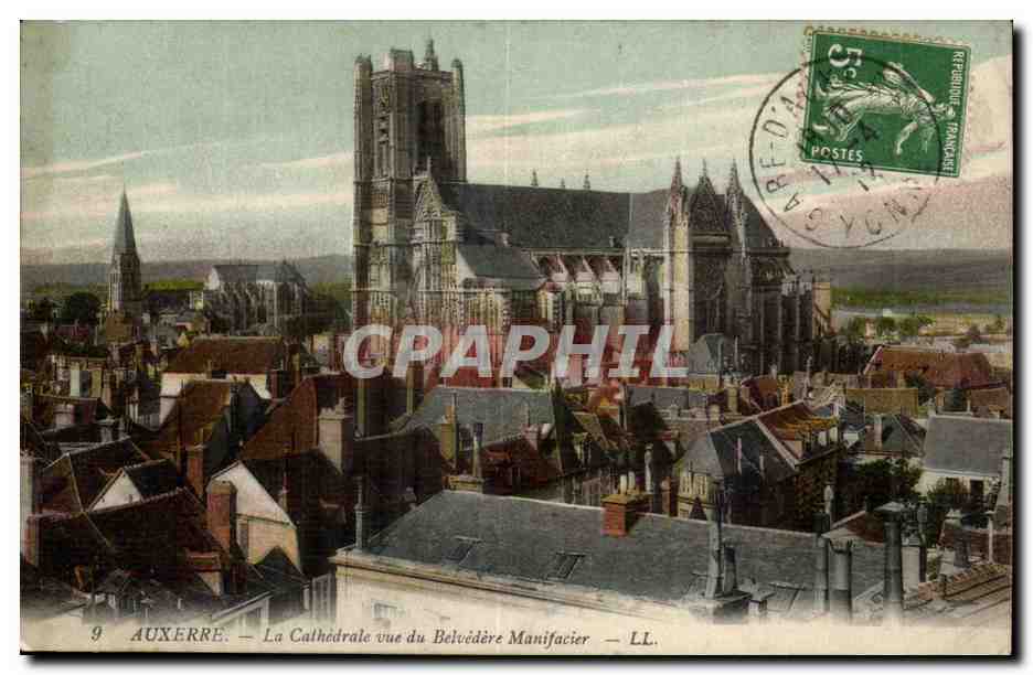 Auxerre - La Cathedrale vue du Belvedere Manifacier - CPA 