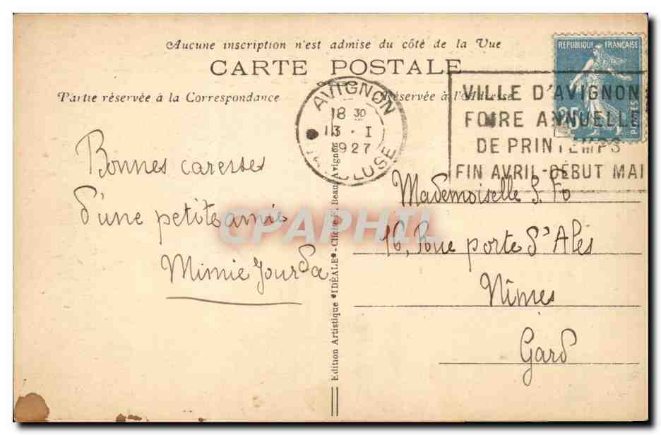 Avignon CPA Nouveau pont de pierre — Verso