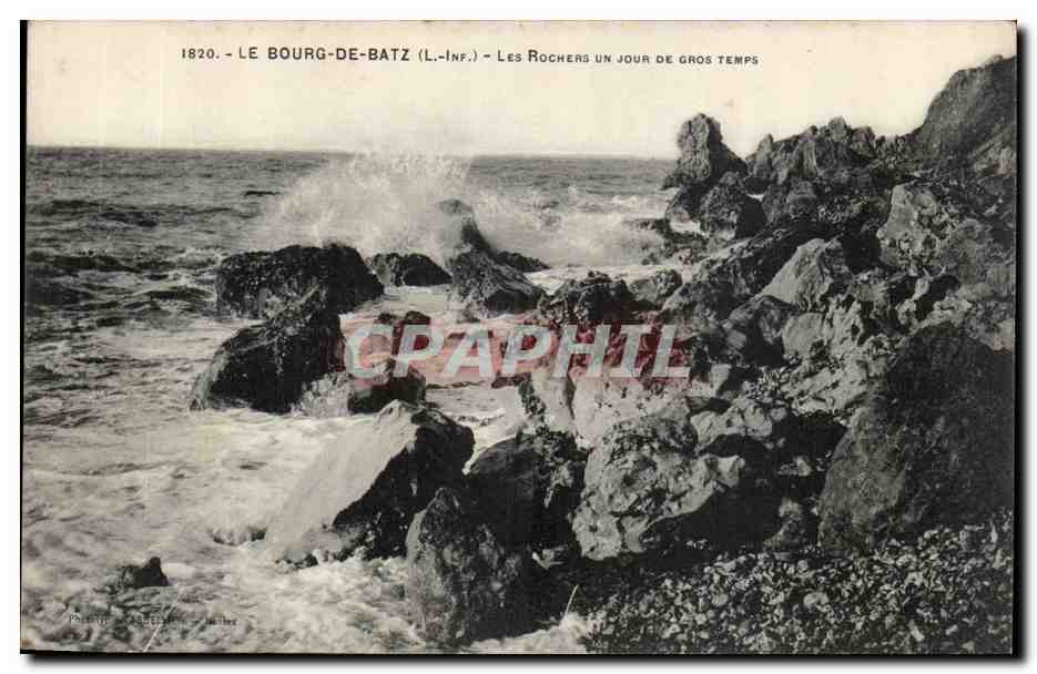Bourg de Batz CPA Les rochers un jour de gros temps