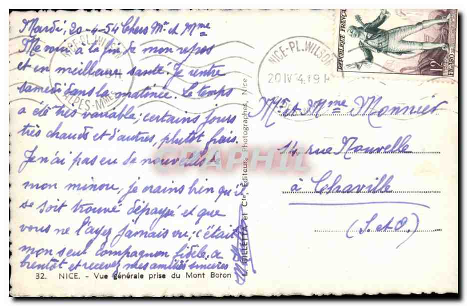 Nice CPA Vue generale prise du Mont Boron — Verso