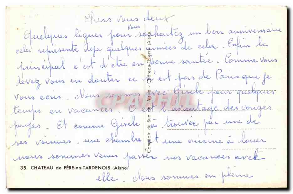 Château de FÈRE-en-TARDENOIS (Aisne) — Histoire et description — CPAPHIL n°35 — Verso