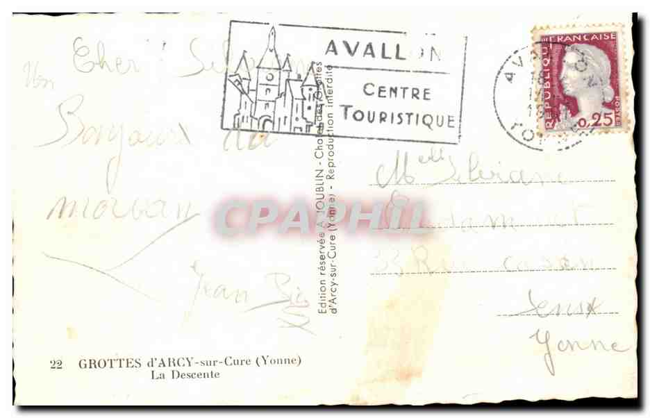 Grottes d'Arcy sur Cure cPA La descente — Verso