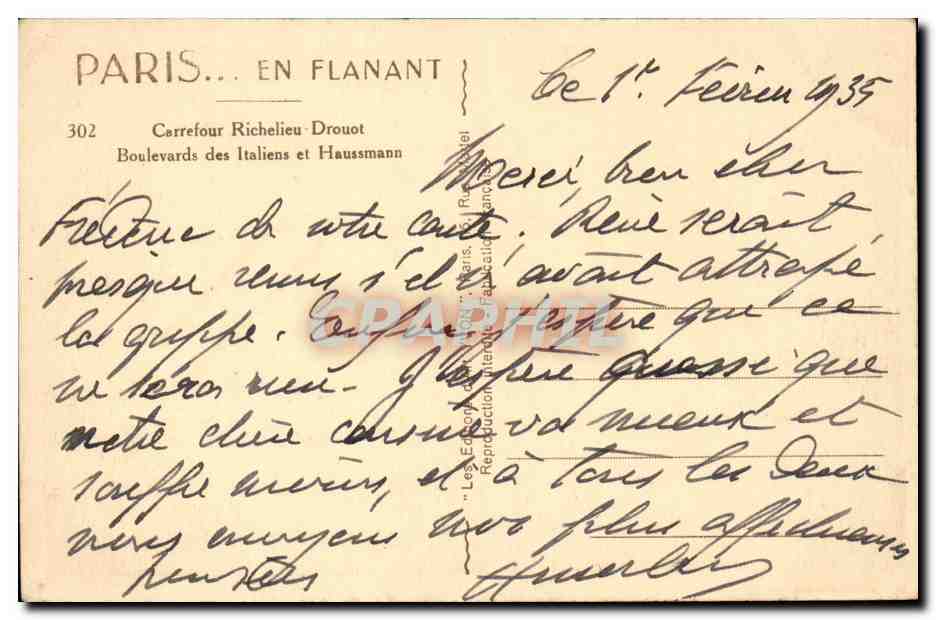 Paris CPA Carrefour richelieu Drouot Boulevards des Italiens et Haussmann — Verso