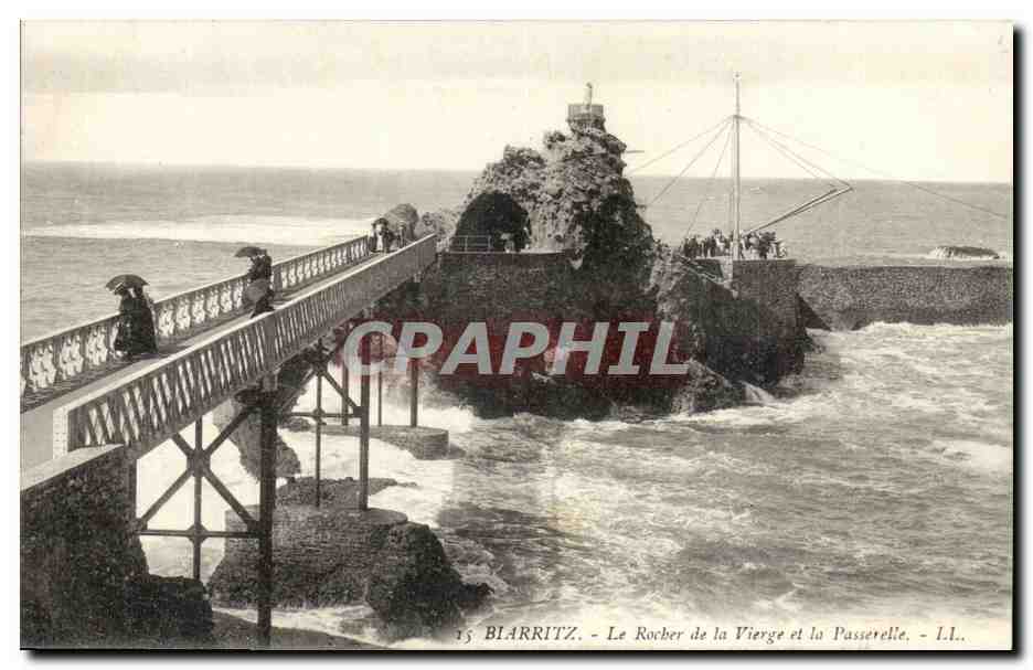 Biarritz CPA Le rocher de la vierge et la passerelle
