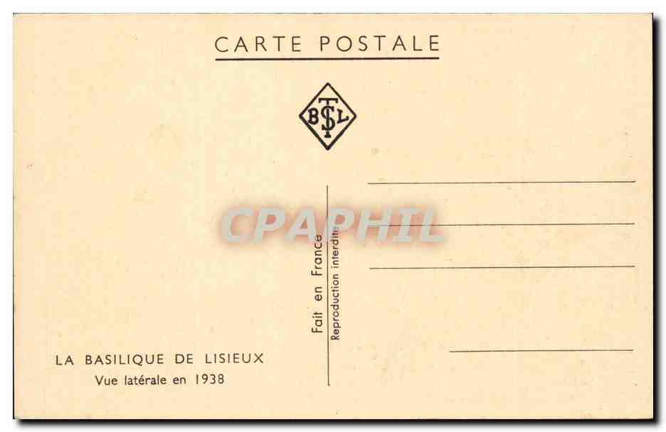 CPA Lisieux Basilique Vue laterale en 1938 — Verso
