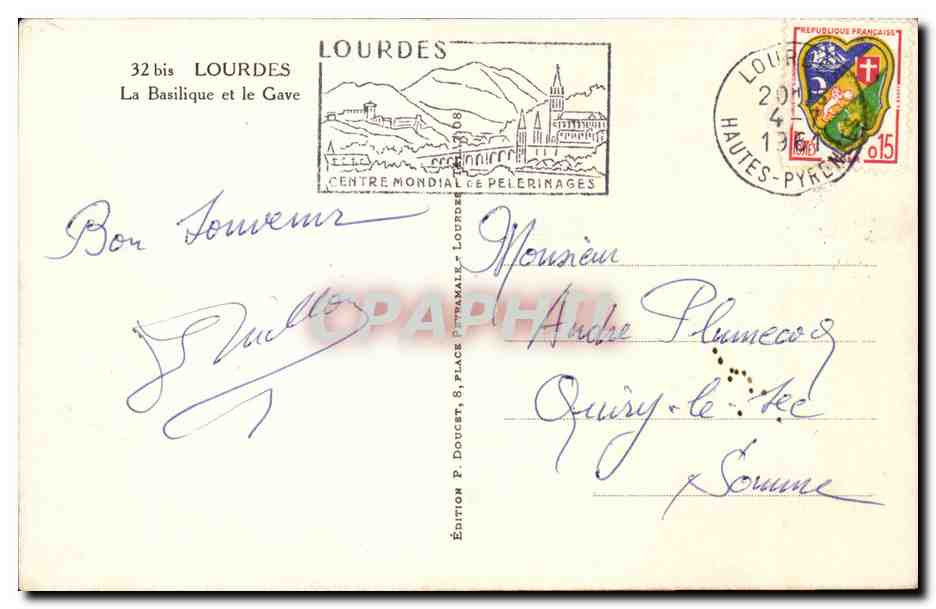 Lourdes CPA La basilique et le Gave — Verso