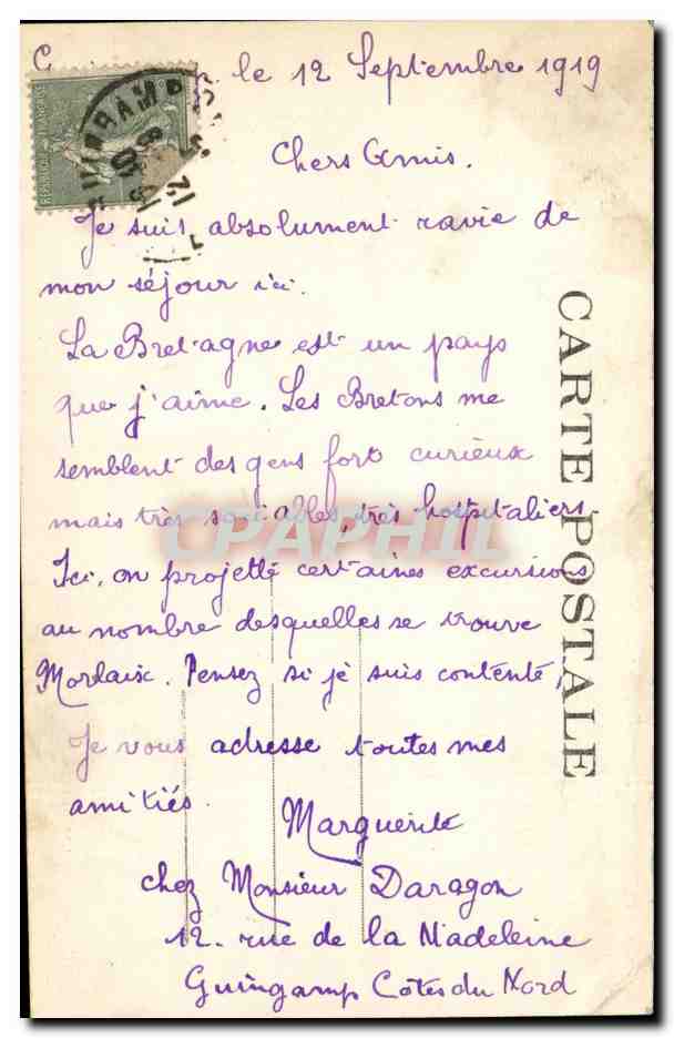 Guingamp — Chapelle St-Léonard, Protecteur des Prisonniers de Guerre — J. e. Berre, Éditeur — Verso