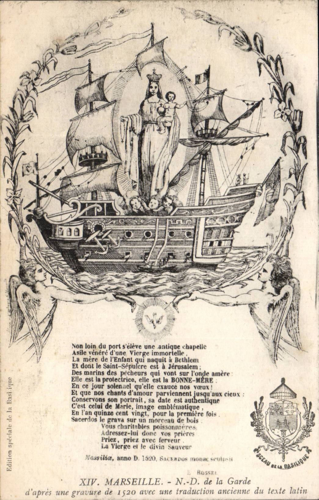 Marseille - Statue de Notre Dame de la Garde - d'apres une gravure de 1520 - CPA 
