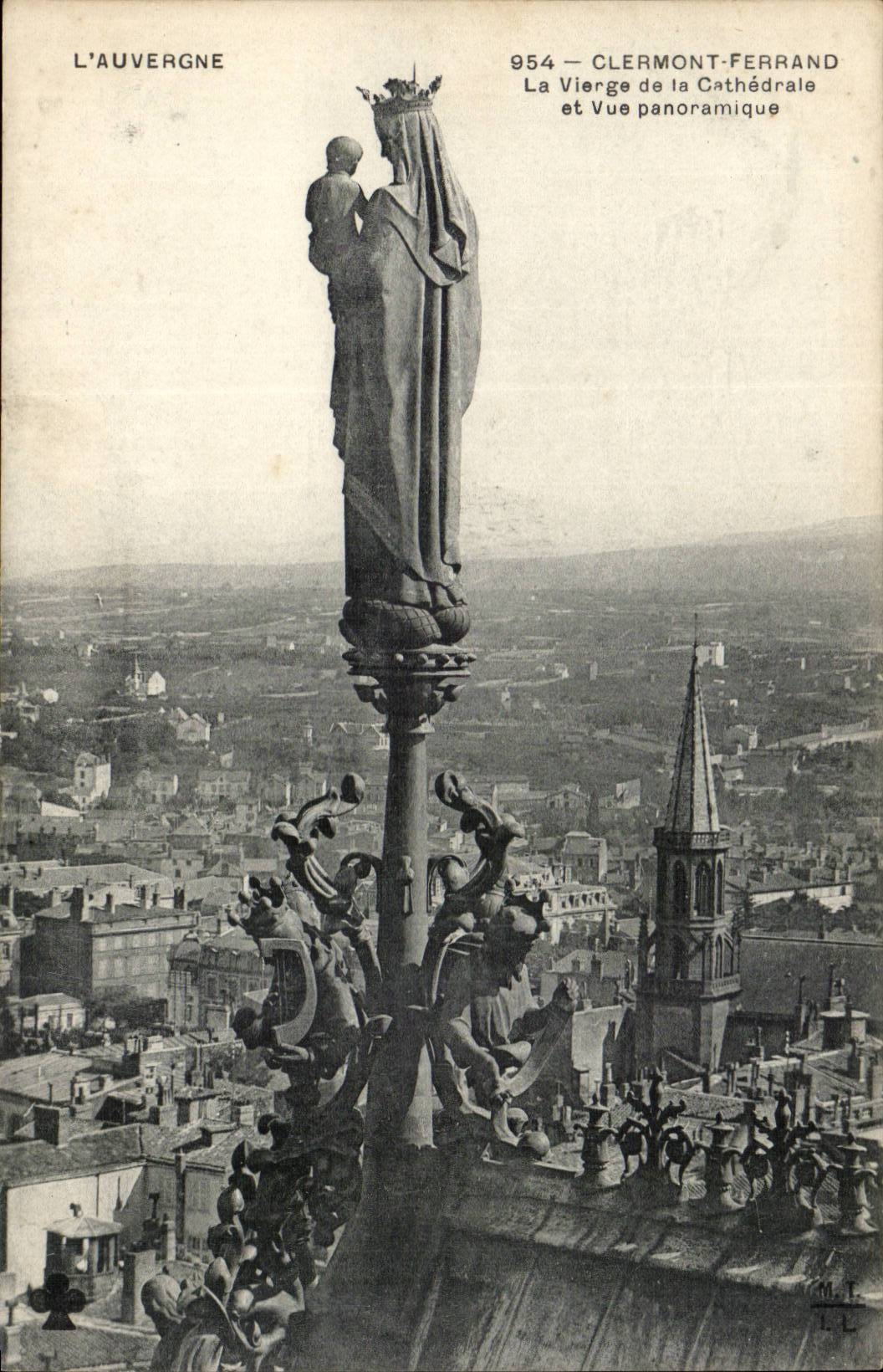 Clermont Ferrand CPA La Vierge de la cathedrale et vue panoramique