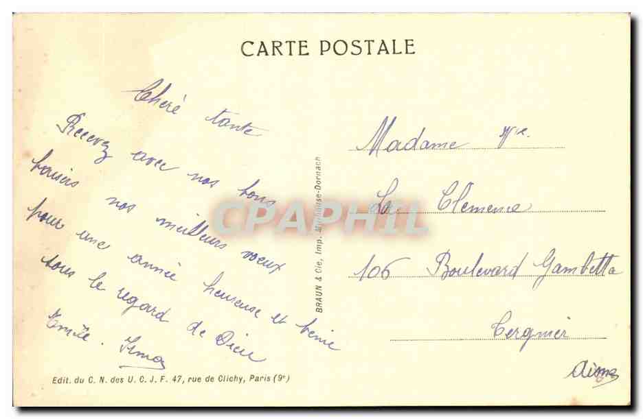 Châlet alpin — vue de montagne — Braun & Cie, imp. Brûlise-Dornach — Verso
