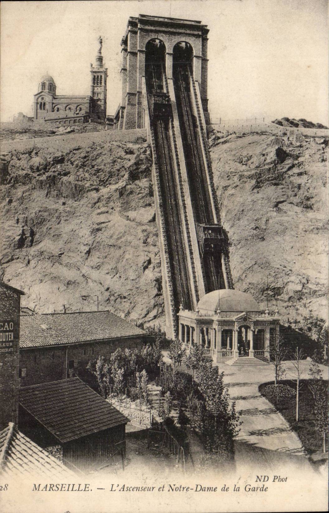 CPA Marseille L'ascenseur et Notre Dame de la garde