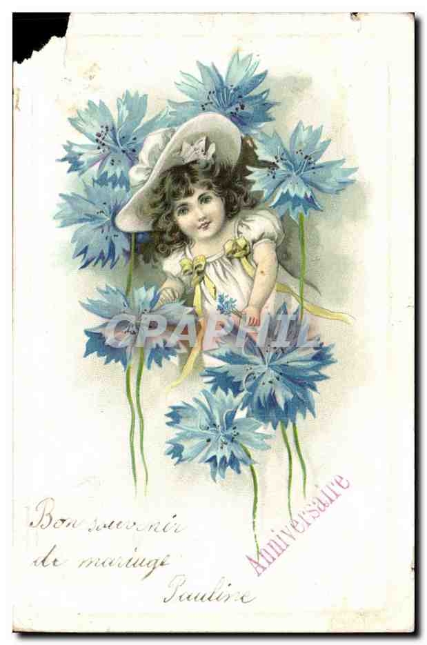 Fille entourée de coquelicots — Bon souvenir de mariage — Pauline — éditeur non visible